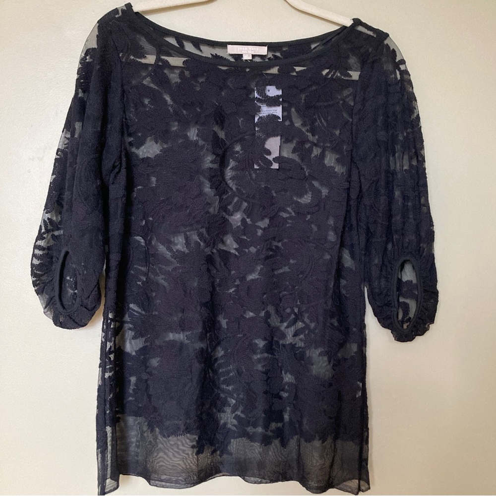 JOAN VASS Black Lace Top NWT